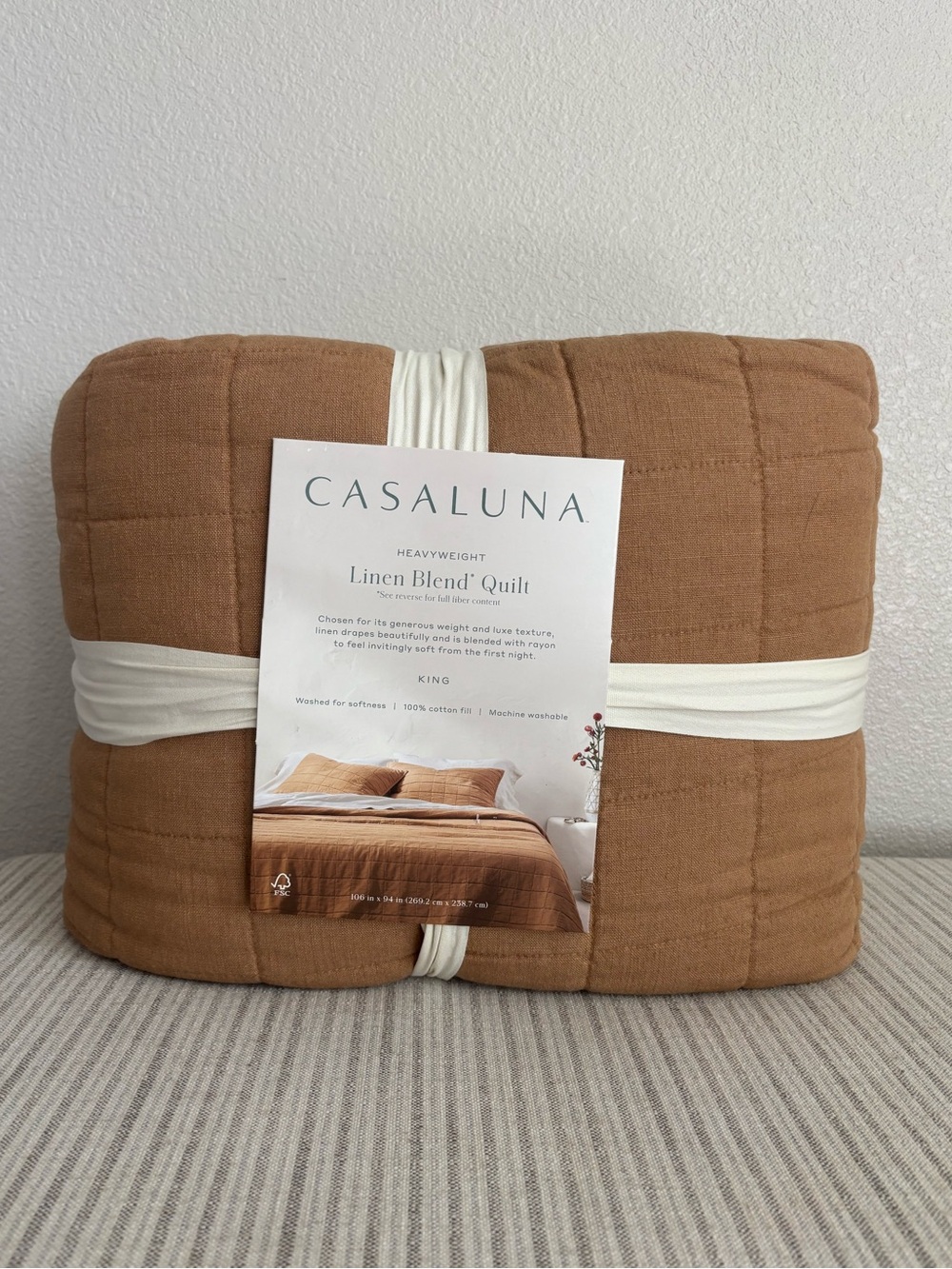 NWT King Heavyweight Linen Blend Quilt Warm Brown - Casaluna